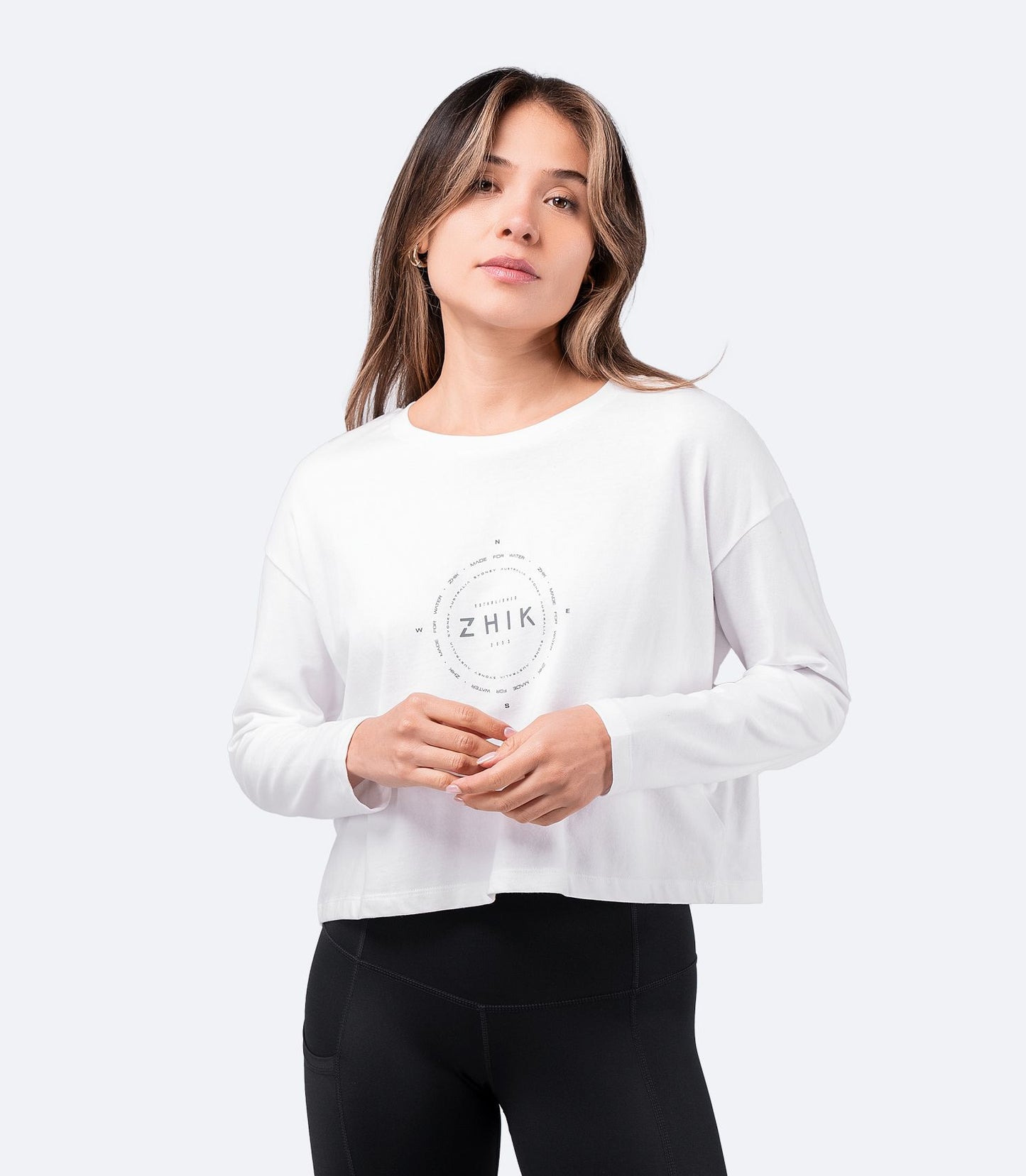 Compass Print Long Sleeve Cotton T-Shirt