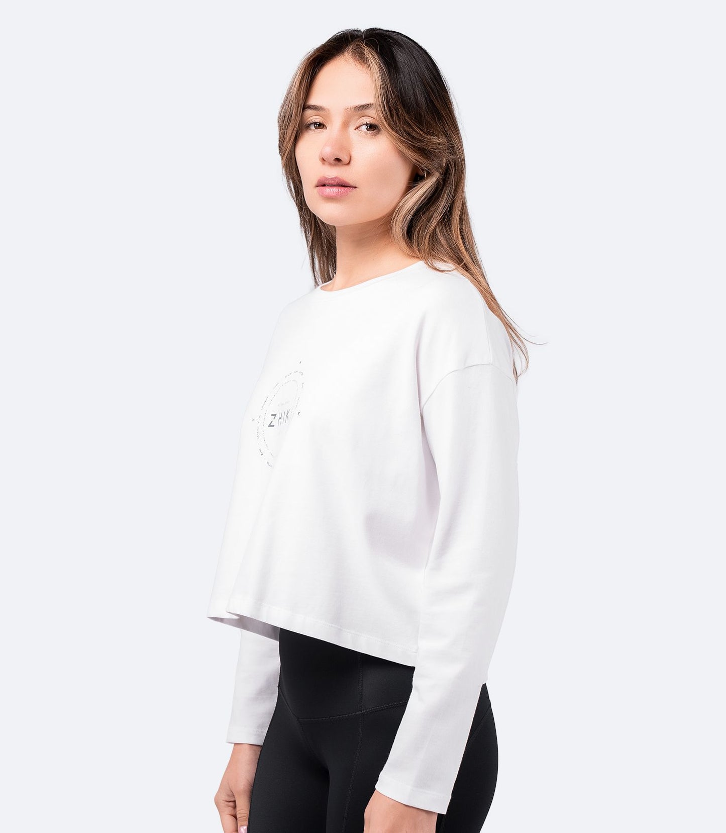 Compass Print Long Sleeve Cotton T-Shirt